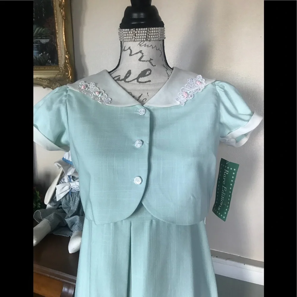 Rare Vintage Sage  2-piece Swiss Rose Collar Dress NWT